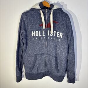 Vintage Hollister Hoodie Heavy Mens L Blue Sherpa Lined Jacket Spell Out Y2K